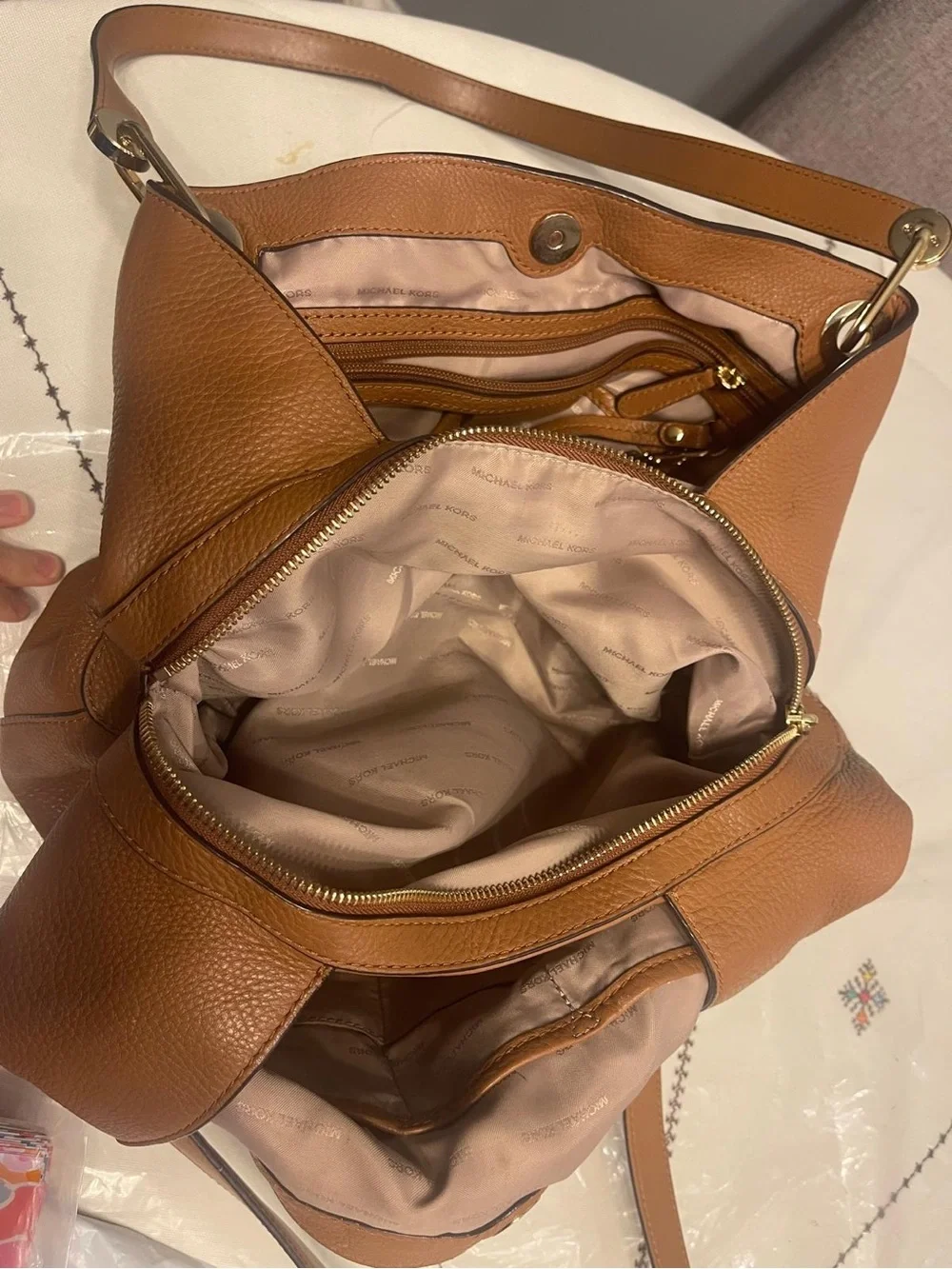 Michael Kors Cognac Pebbled Leather Shoulder Bag